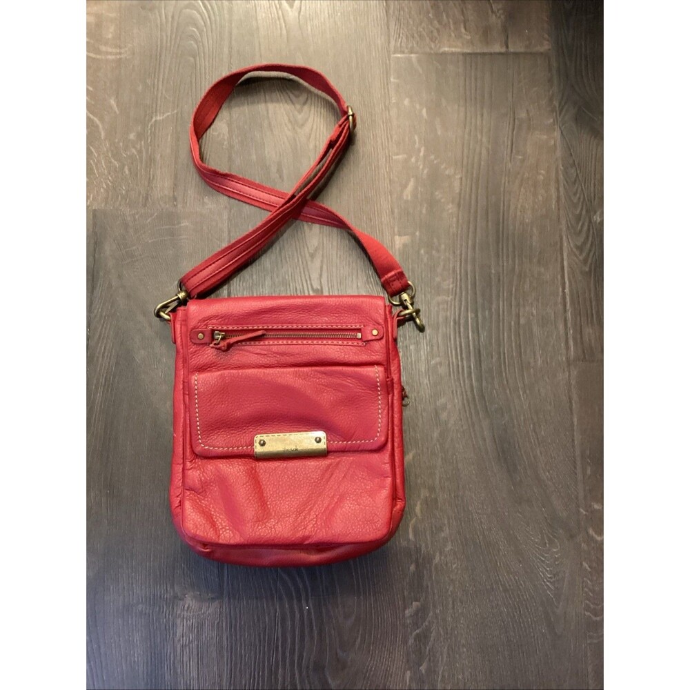 The Sak Red Pebbled Leather Crossbody Purse Messenger Handbag Adjustable